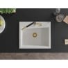 Mexen Oscar évier de cuisine en granit 1 bac 580 x 490 mm, blanc, siphon doré - 6519581000-20-G