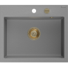 Mexen Oscar granieten spoelbak 1-bak 580 x 490 mm, grijs, gouden sifon - 6519581000-71-G