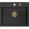 Mexen Oscar Granitspüle 1-Becken 580 x 490 mm, schwarz/silber metallic, goldener Siphon - 6519581000-73-G