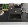 Mexen Oscar granitische gootsteen 1-komerig 580 x 490 mm, zwart/zilveren metallic, gouden sifon - 6519581000-73-G