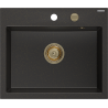 Mexen Oscar fregadero de granito de 1 cuenco 580 x 490 mm, negro/dorado metálico, sifón dorado - 6519581000-75-G