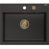 Mexen Oscar Granitspüle 1-Kammer 580 x 490 mm, schwarz/golden metallic, goldener Siphon - 6519581000-75-G