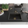 Mexen Oscar fregadero de granito de 1 cuenco 580 x 490 mm, negro/dorado metálico, sifón dorado - 6519581000-75-G