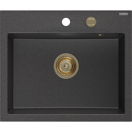 Mexen Oscar 1-Bowl Granite Sink 580 x 490 mm, Black Speckled, Gold Siphon - 6519581000-76-G