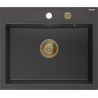 Mexen Oscar 1-Bowl Granite Sink 580 x 490 mm, Black Speckled, Gold Siphon - 6519581000-76-G