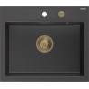 Mexen Oscar granitische spoelbak 1-komoers 580 x 490 mm, zwart gespikkeld, gouden sifon - 6519581000-76-G