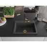 Mexen Oscar granitische spoelbak 1-komoers 580 x 490 mm, zwart gespikkeld, gouden sifon - 6519581000-76-G