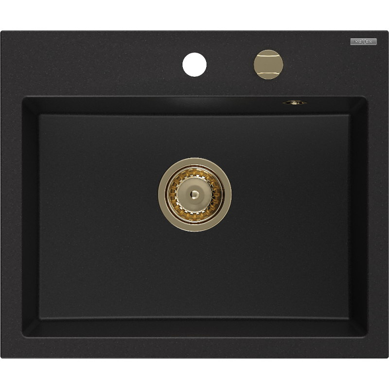 Mexen Oscar vienas granīta izlietne 580 x 490 mm, melna, zelta sifons - 6519581000-77-G