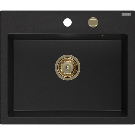 Mexen Oscar granieten gootsteen 1-komorige 580 x 490 mm, zwart, gouden sifon - 6519581000-77-G