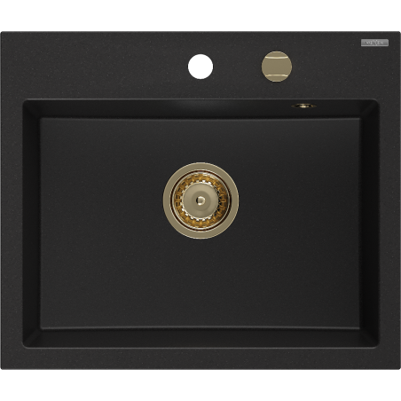 Mexen Oscar Granitspüle ein Becken 580 x 490 mm, schwarz, goldener Siphon - 6519581000-77-G
