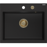 Mexen Oscar fregadero de granito de 1 seno 580 x 490 mm, negro, sifón dorado - 6519581000-77-G