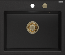 Mexen Oscar évier en granit 1 bac 580 x 490 mm, noir, siphon doré - 6519581000-77-G