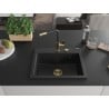 Mexen Oscar granitni sudoper s jednom komorom 580 x 490 mm, crni, zlatni sifon - 6519581000-77-G