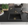 Mexen Oscar Granitspüle ein Becken 580 x 490 mm, schwarz, goldener Siphon - 6519581000-77-G