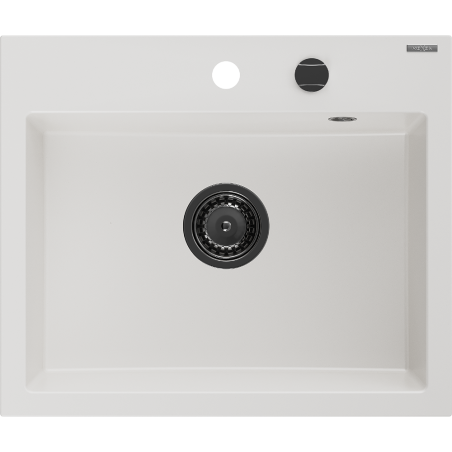 Mexen Oscar Granitspüle 1-Becken 580 x 490 mm, weiß, schwarzer Siphon - 6519581000-20-B