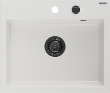 Mexen Oscar lavello in granito 1 vasca 580 x 490 mm, bianco, sifone nero - 6519581000-20-B