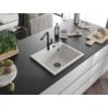 Mexen Oscar granite sink, 1-bowl, 580 x 490 mm, white, black siphon - 6519581000-20-B
