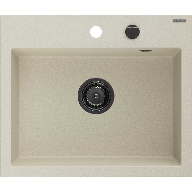 Mexen Oscar lava-loiça de granito de 1 bacia 580 x 490 mm, bege, sifão preto - 6519581000-69-B