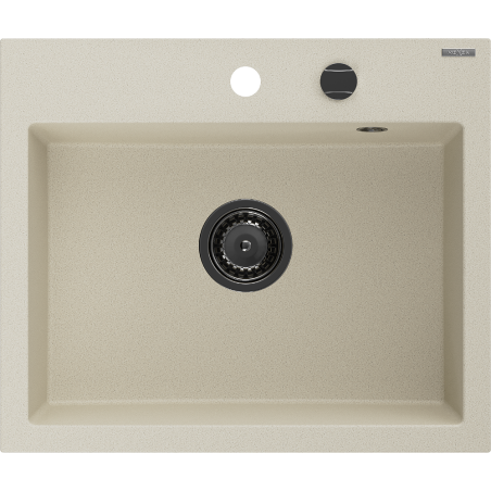 Mexen Oscar 1-bowl granite sink 580 x 490 mm, beige, black siphon - 6519581000-69-B