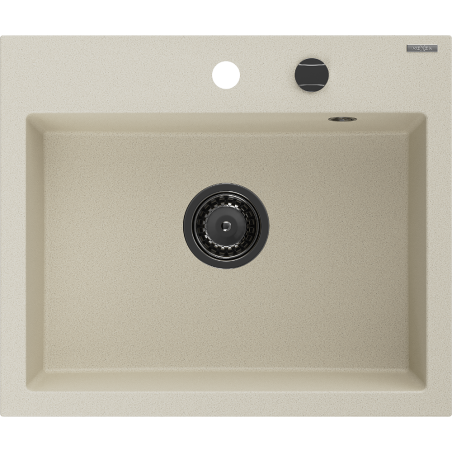 Mexen Oscar granitische spoelbak 1-komor 580 x 490 mm, beige, zwarte sifon - 6519581000-69-B