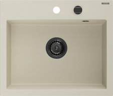 Mexen Oscar fregadero de granito de 1 cubeta 580 x 490 mm, beige, sifón negro - 6519581000-69-B