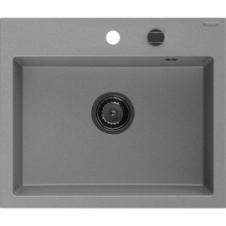 Mexen Oscar Granitspüle 1-Becken 580 x 490 mm, grau, schwarzer Siphon - 6519581000-71-B