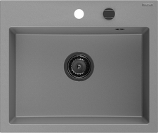 Mexen Oscar granite sink 1-bowl 580 x 490 mm, grey, black siphon - 6519581000-71-B