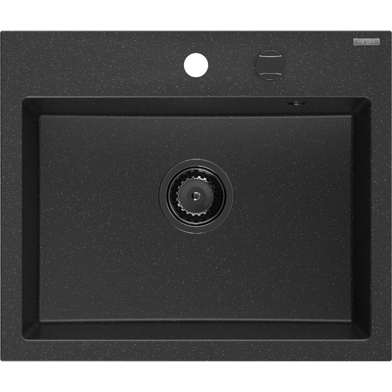 Mexen Oscar évier en granit à 1 bac 580 x 490 mm, noir/métallisé argenté, siphon noir - 6519581000-73-B