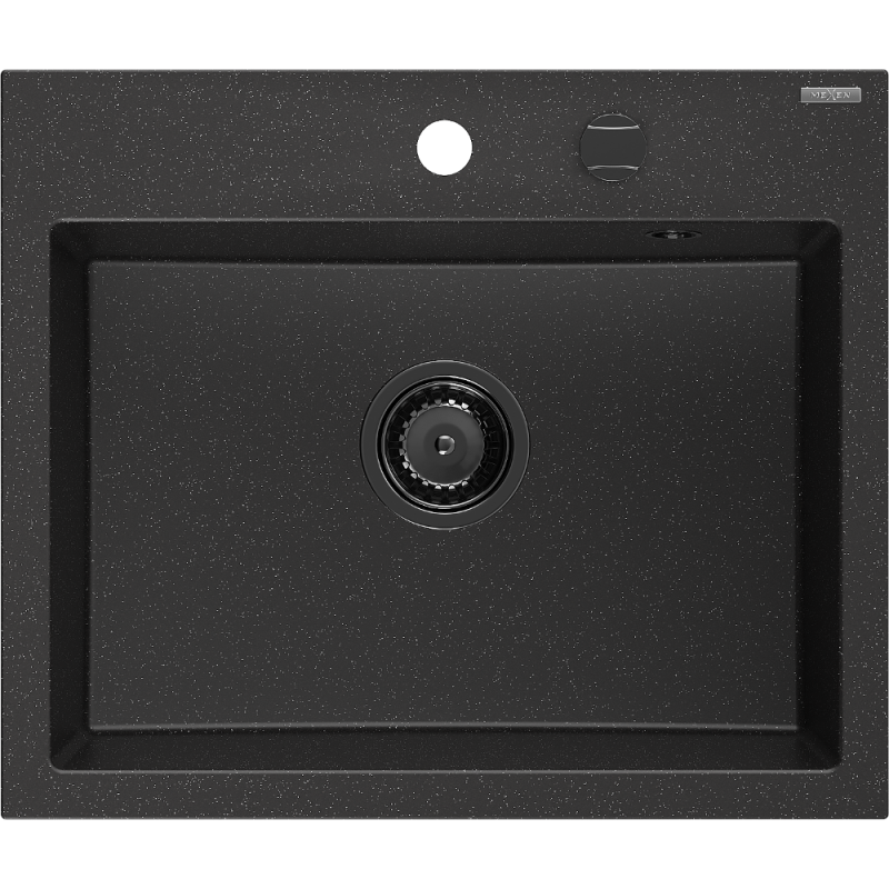 Mexen Oscar granite kitchen sink 1-bowl 580 x 490 mm, black/silver metallic, black siphon - 6519581000-73-B