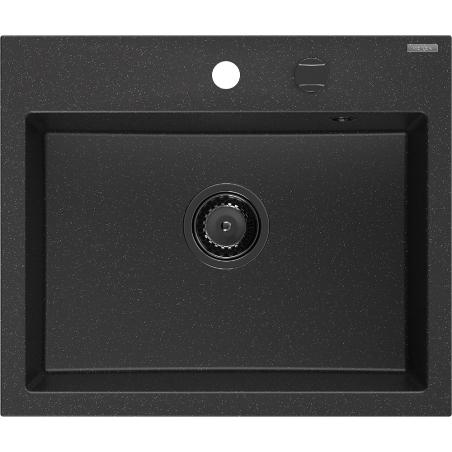 Mexen Oscar fregadero de granito de 1 cubeta 580 x 490 mm, negro/metálico plateado, sifón negro - 6519581000-73-B