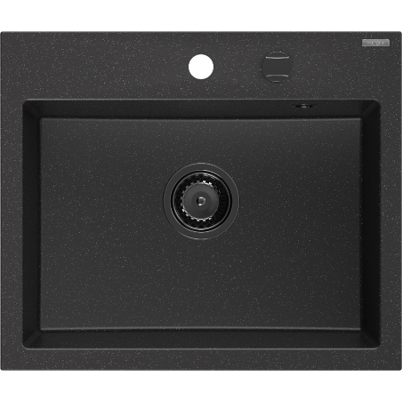 Mexen Oscar Granitspüle 1-becken 580 x 490 mm, schwarz/silber metallic, schwarzer Siphon - 6519581000-73-B
