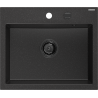 Mexen Oscar fregadero de granito de 1 cubeta 580 x 490 mm, negro/metálico plateado, sifón negro - 6519581000-73-B