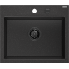 Mexen Oscar granieten gootsteen 1-komerig 580 x 490 mm, zwart/zilver metallic, zwarte sifon - 6519581000-73-B