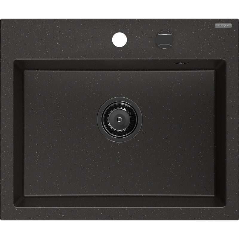 Mexen Oscar granite sink 1-chamber 580 x 490 mm, black/gold metallic, black siphon - 6519581000-75-B