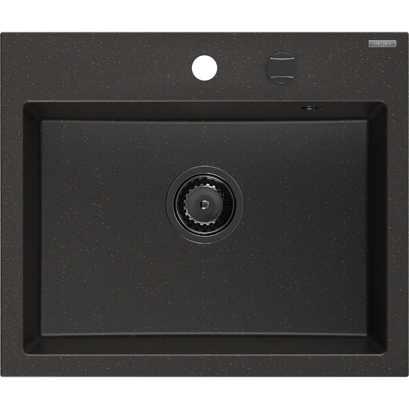 Mexen Oscar νεροχύτης γρανίτης 1-θέσης 580 x 490 mm, μαύρος/χρυσό μεταλλικό,