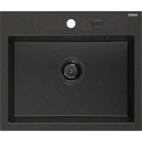 Mexen Oscar granite sink 1-bowl 580 x 490 mm, black/gold metallic, black siphon - 6519581000-75-B