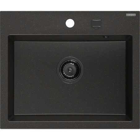 Mexen Oscar lava-louça de granito 1-cuba 580 x 490 mm, preto/dourado metálico, sifão preto - 6519581000-75-B