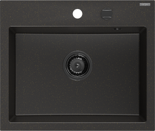 Mexen Oscar Granitspüle 1-Kammer 580 x 490 mm, schwarz/gold metallic, schwarzer Siphon - 6519581000-75-B