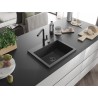 Mexen Oscar fregadero de granito de 1 seno 580 x 490 mm, negro moteado, sifón negro - 6519581000-76-B
