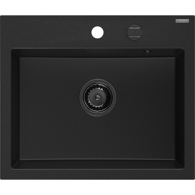 Mexen Oscar fregadero de granito de 1 cubeta 580 x 490 mm, negro, sifón negro - 6519581000-77-B