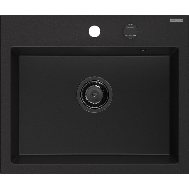 Mexen Oscar graniitköögivalamu ühe renniga 580 x 490 mm, must, must sifoon - 6519581000-77-B
