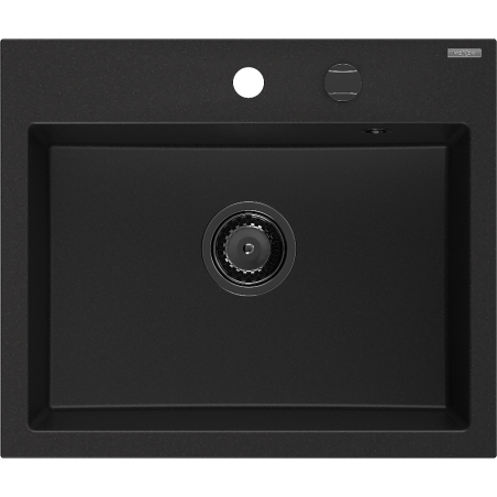 Mexen Oscar fregadero de granito de 1 cubeta 580 x 490 mm, negro, sifón negro - 6519581000-77-B