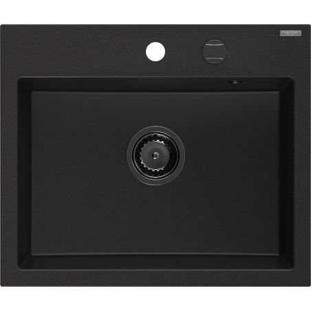 Mexen Oscar fregadero de granito de 1 seno 580 x 490 mm, negro, sifón negro - 6519581000-77-B