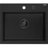 Mexen Oscar fregadero de granito de 1 cubeta 580 x 490 mm, negro, sifón negro - 6519581000-77-B