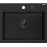 Mexen Oscar lavello in granito 1 vasca 580 x 490 mm, nero, sifone nero - 6519581000-77-B