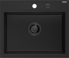 Mexen Oscar fregadero de granito de 1 seno 580 x 490 mm, negro, sifón negro - 6519581000-77-B