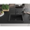 Mexen Oscar fregadero de granito de 1 seno 580 x 490 mm, negro, sifón negro - 6519581000-77-B