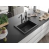 Mexen Oscar fregadero de granito de 1 cubeta 580 x 490 mm, negro, sifón negro - 6519581000-77-B