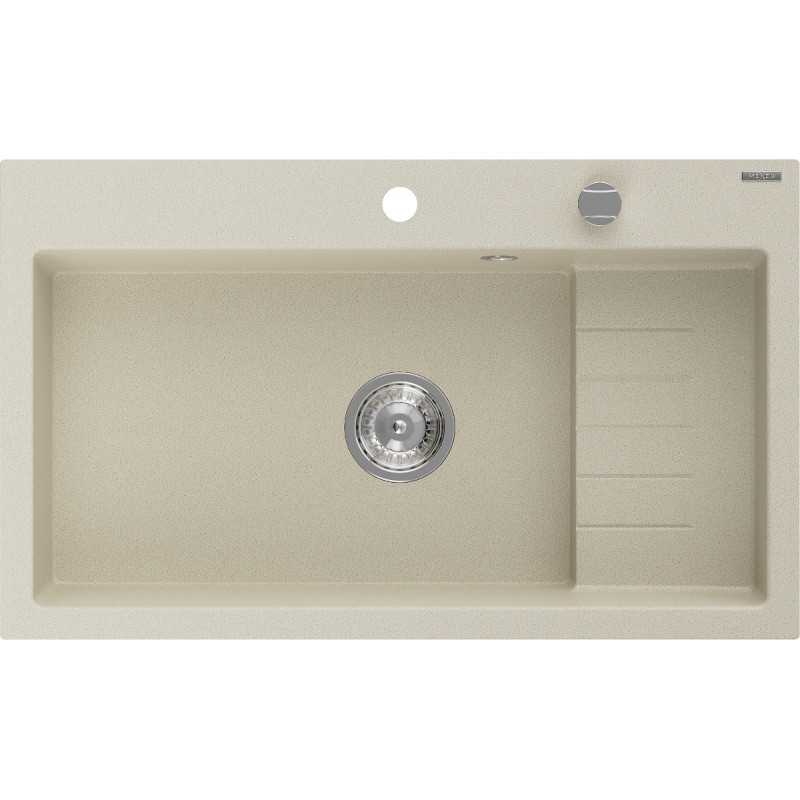 Mexen Omar granit wastafel 1-komorige 800 x 480 mm, beige, chroom sifon - 6520801005-69