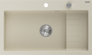 Mexen Omar fregadero de granito de 1 cubeta 800 x 480 mm, beige, sifón cromado - 6520801005-69
